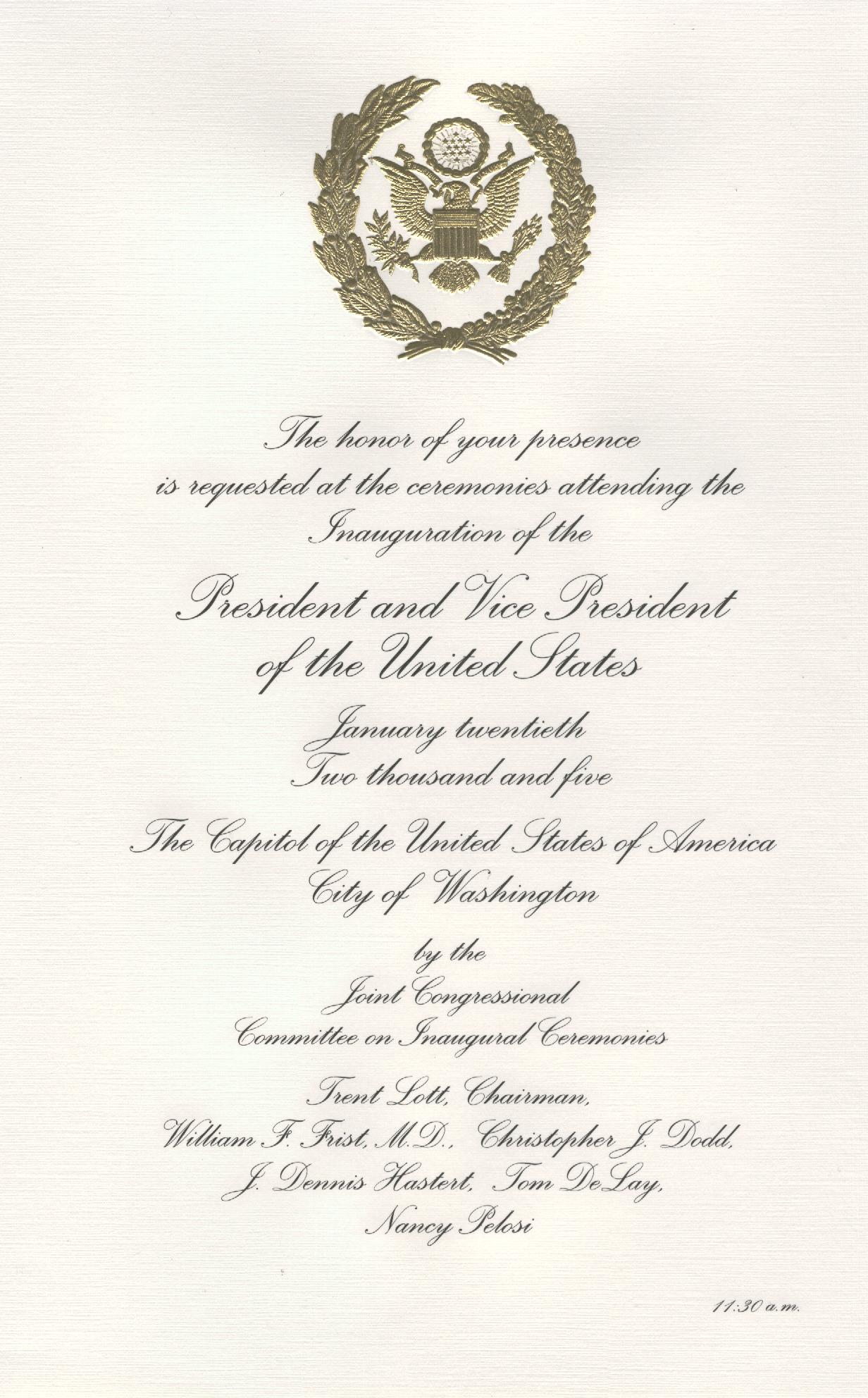 George W. Bush 2005 Official Inaugural Invitation